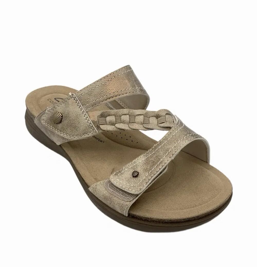 Clarks Women's April Raelyn Slip-On Leather Slide Sandals Bronze Metallic US 9